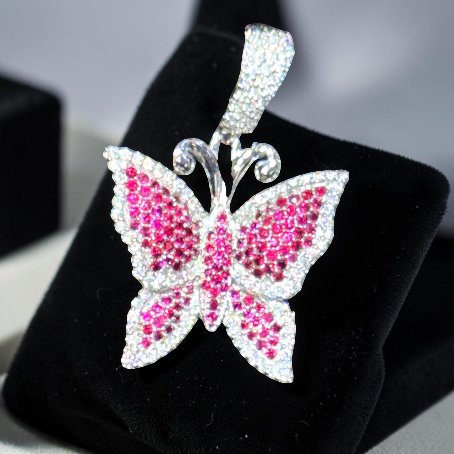 14K Gold Diamond & Gemstone Butterfly Pendant – Purple, Pink & Blue Options