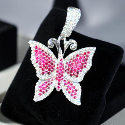 14K Gold Diamond & Gemstone Butterfly Pendant – Purple, Pink & Blue Options