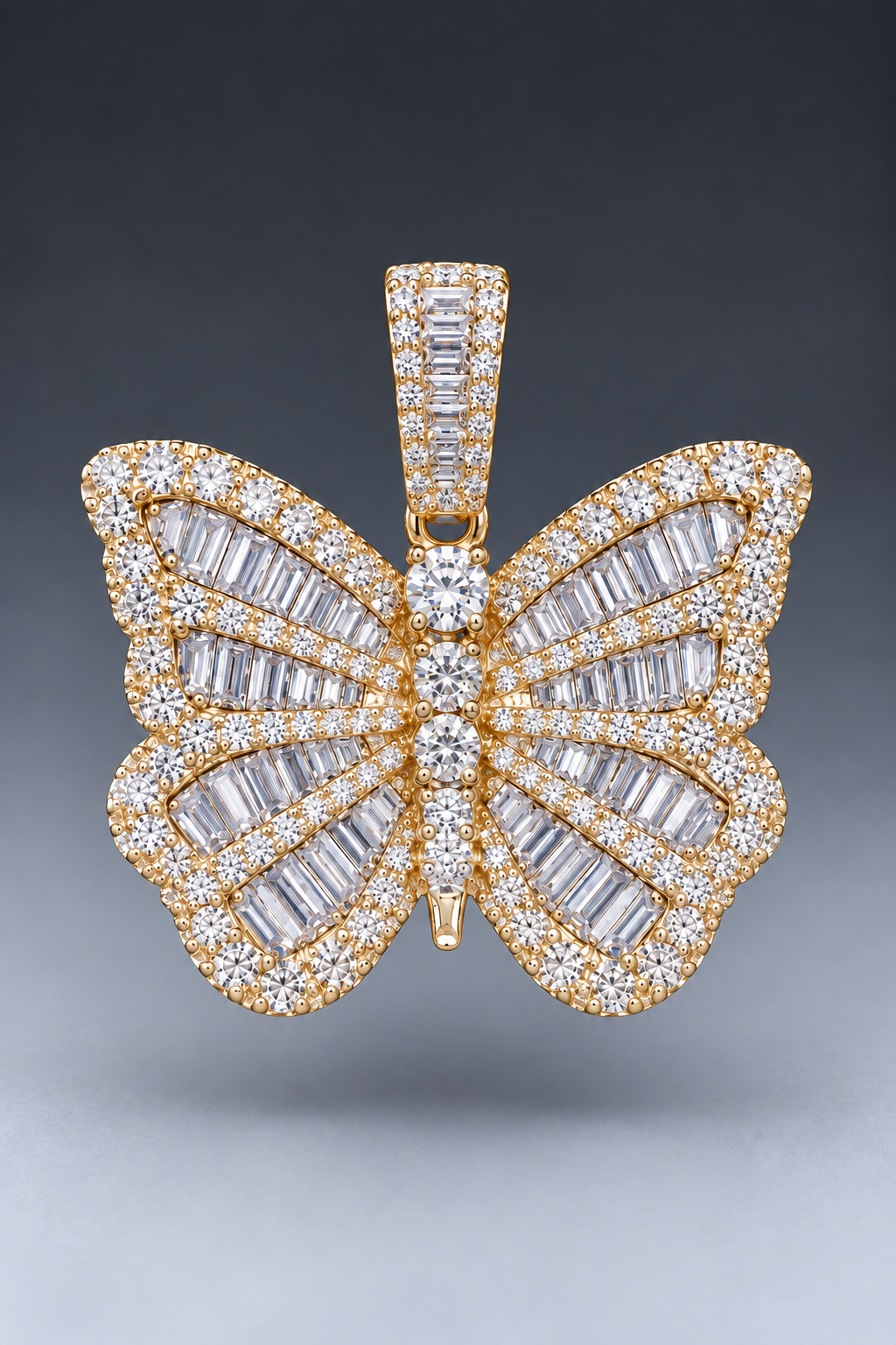 14K Yellow Gold Natural Diamond Butterfly Pendant