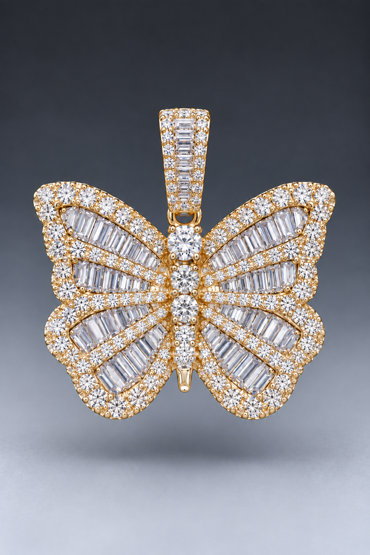 14K Yellow Gold Natural Diamond Butterfly Pendant