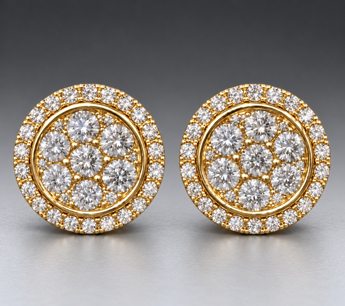 1.50ct Yellow Gold Round Cluster Diamond Earrings – Hip Hop Luxury Studs