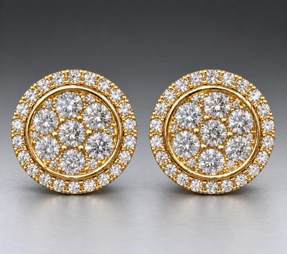 1.50ct Yellow Gold Round Cluster Diamond Earrings – Hip Hop Luxury Studs