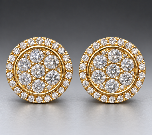 1.50ct Yellow Gold Round Cluster Diamond Earrings – Hip Hop Luxury Studs