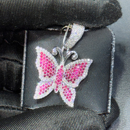 14K Gold Diamond & Gemstone Butterfly Pendant – Purple, Pink & Blue Options