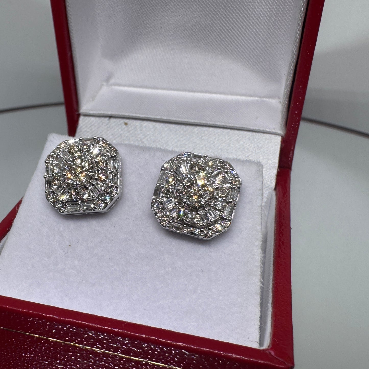 10K Gold Baguette & Round Diamond Octagon Earrings 1.04 Carats – Iced Out Hip Hop Studs