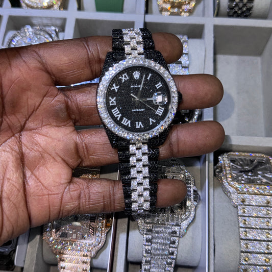 🖤🤍 Rolex Datejust 41MM Custom Iced Out – Black & White Two-Tone Edition