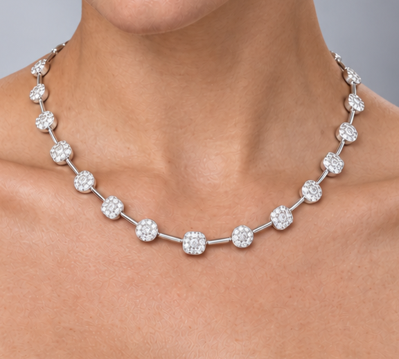 14K White Gold Diamond Necklace – Approx. VS1 4.20 CTW | 17 Inch