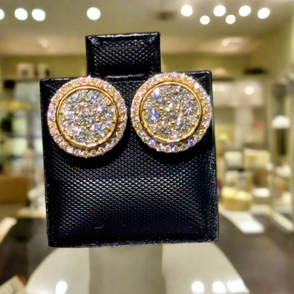 1.13ct Yellow Gold Round Cluster Diamond Earrings – Iced Out Hip Hop Studs
