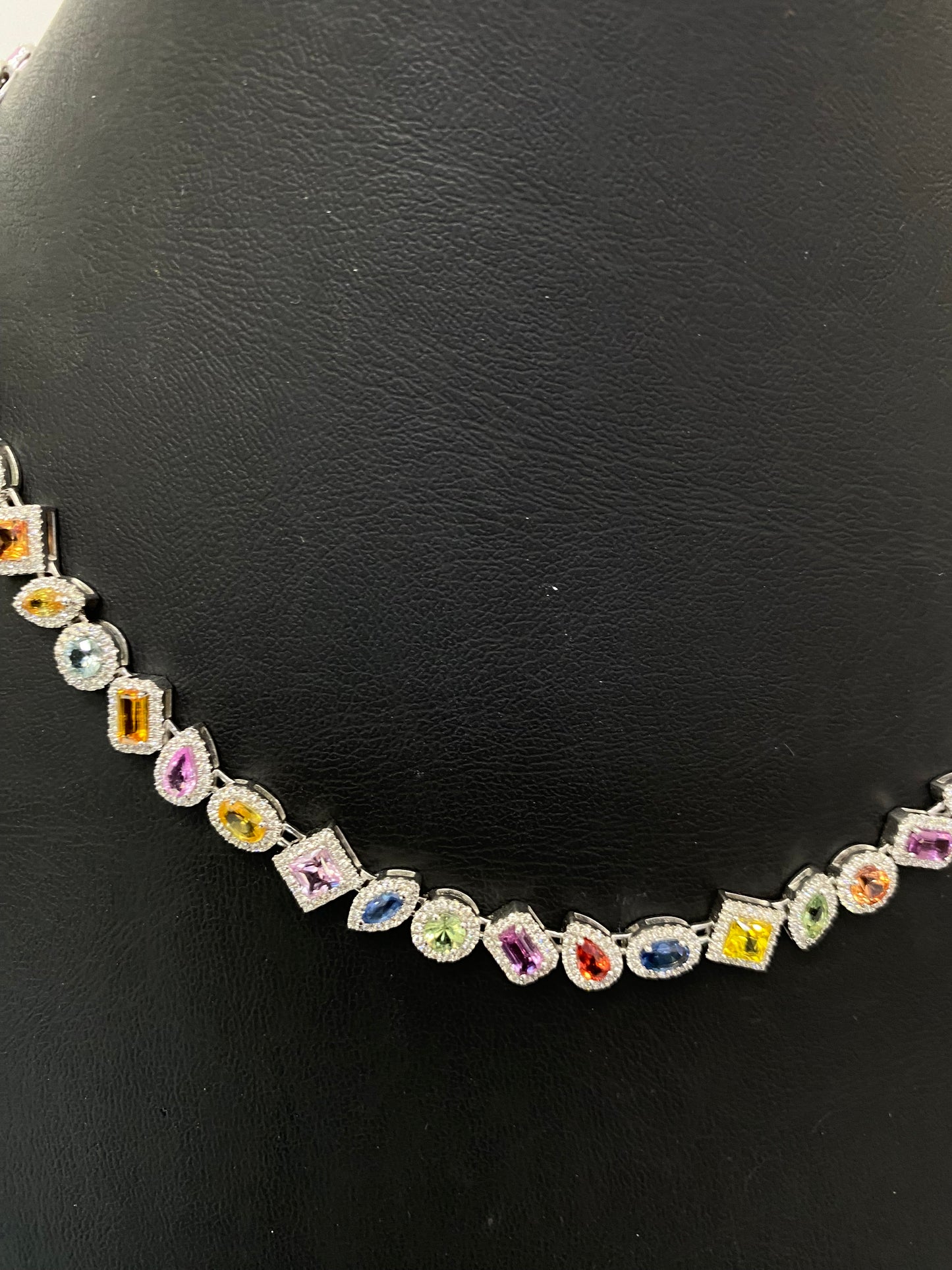 18” Luxury Unisex Multi-Gemstone Diamond Necklace in 14K Solid Gold
