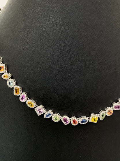 18” Luxury Unisex Multi-Gemstone Diamond Necklace in 14K Solid Gold