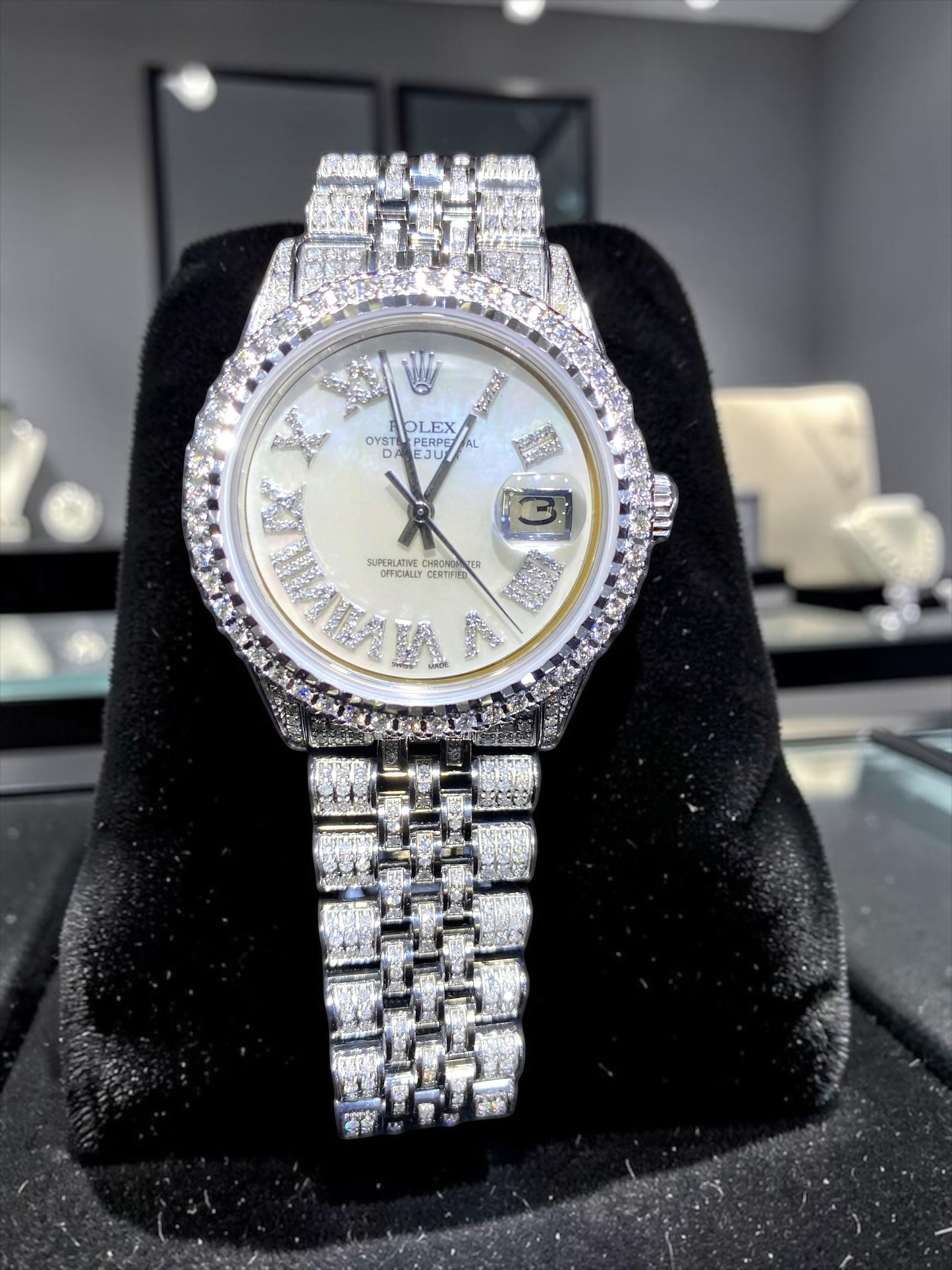 Rolex Diamond Datejust Watch – Fully Iced Bracelet & Bezel (Multiple Dial Options)