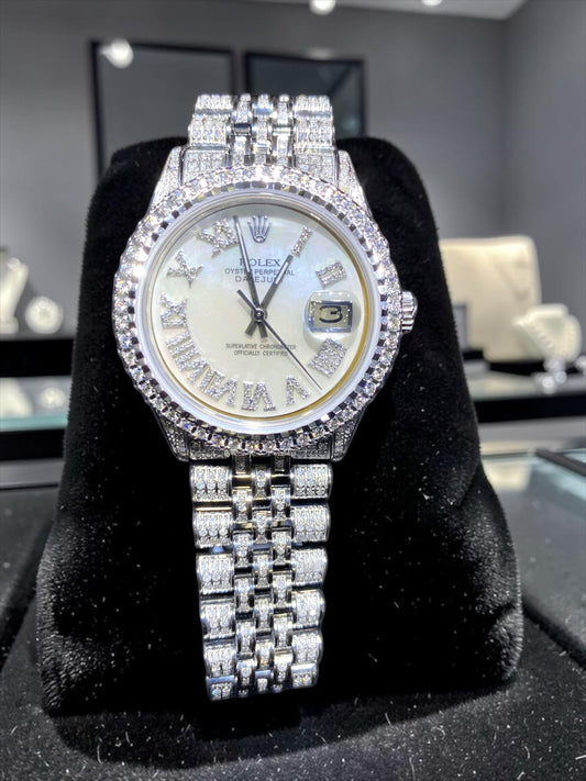 Rolex Diamond Datejust Watch – Fully Iced Bracelet & Bezel (Multiple Dial Options)