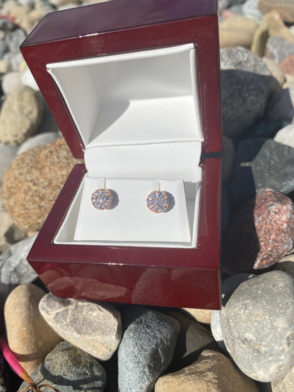 Exquisite Natural Diamond Cluster Earrings – Set in 14K Gold
