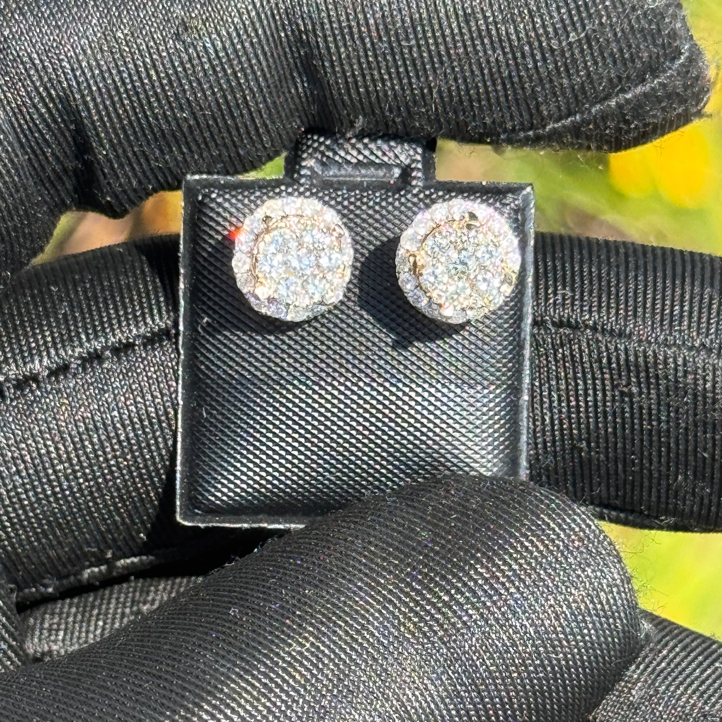 Round Cluster Diamond Halo Earrings – 10K Yellow Gold Iced Out Studs