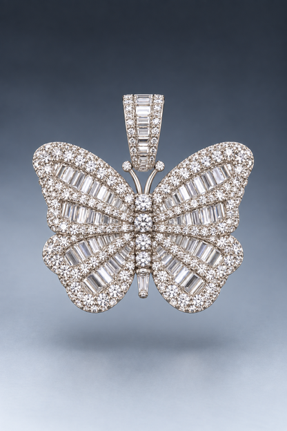 14K Yellow Gold Natural Diamond Butterfly Pendant