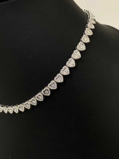 Natural Diamond 4.75 Carats Heart Tennis Necklace – 14K White Gold (17”)