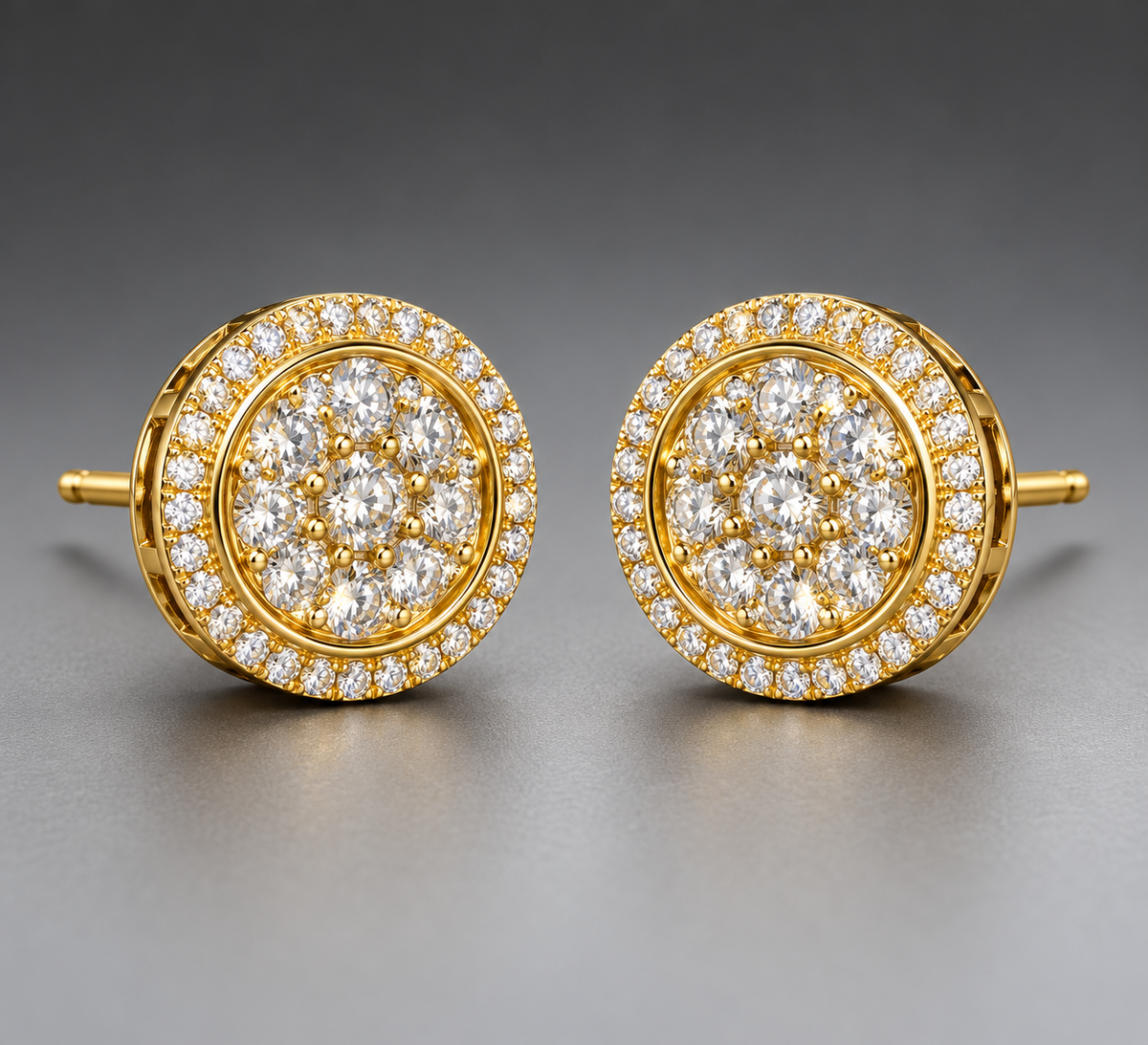 1.50ct Yellow Gold Round Cluster Diamond Earrings – Hip Hop Luxury Studs