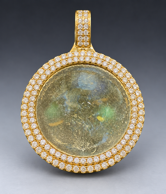 10K Yellow Gold Natural Diamond Bezel Memory Coin Pendant – Large Round Statement Medallion