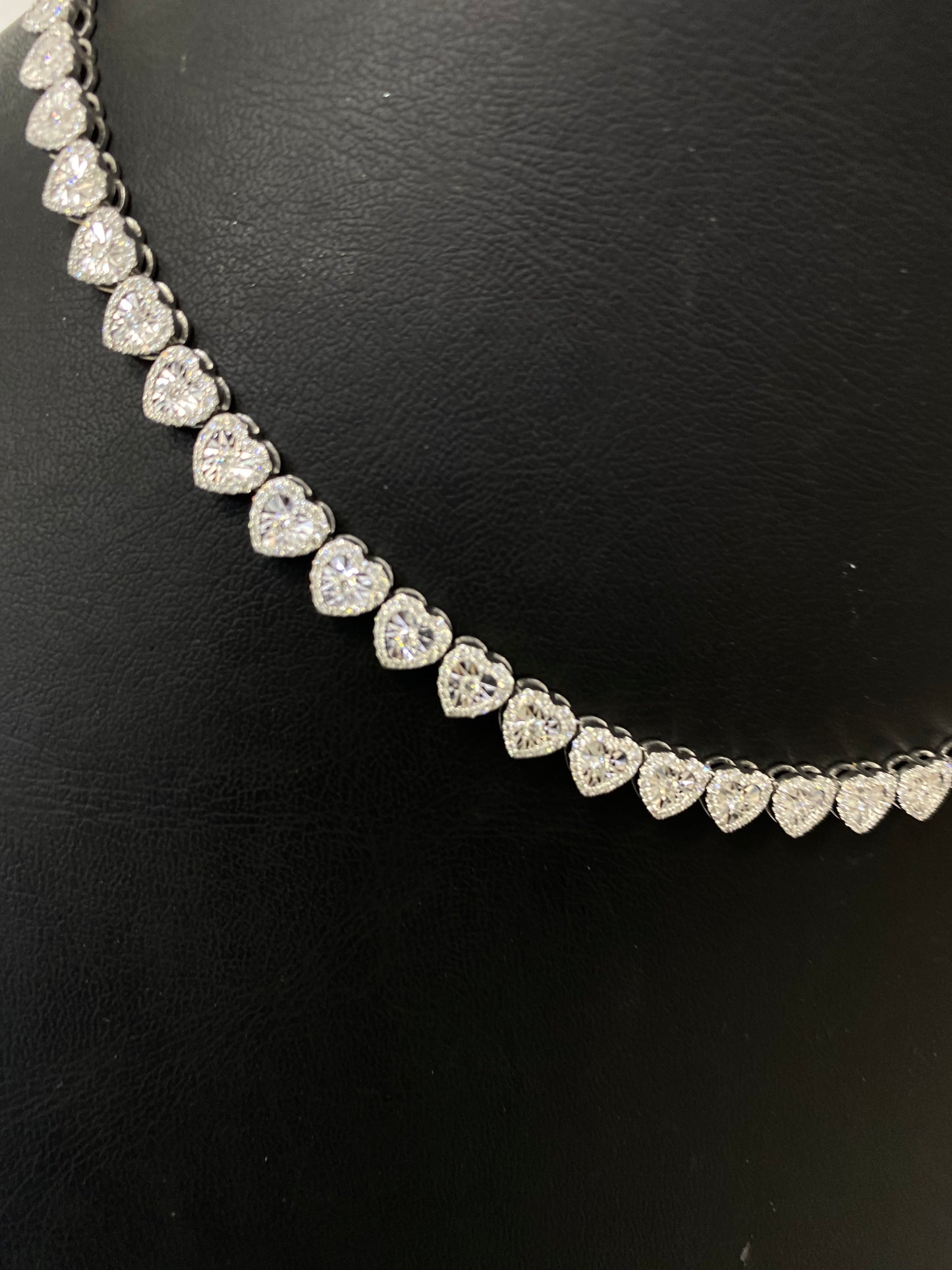 Natural Diamond 4.75 Carats Heart Tennis Necklace – 14K White Gold (17”)
