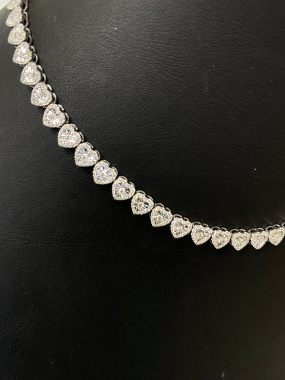 Natural Diamond 4.75 Carats Heart Tennis Necklace – 14K White Gold (17”)