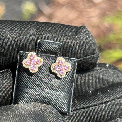 14K Yellow Gold Pink & White Diamond Flower Cluster Earrings 0.45ct – Luxury Iced Out Studs