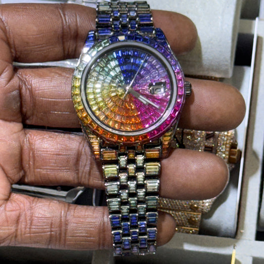 🌈 Rolex-Inspired Rainbow Sapphire Watch – With Box