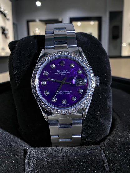 Rolex Datejust 34mm Diamond Bezel Purple Mother of Pearl Dial