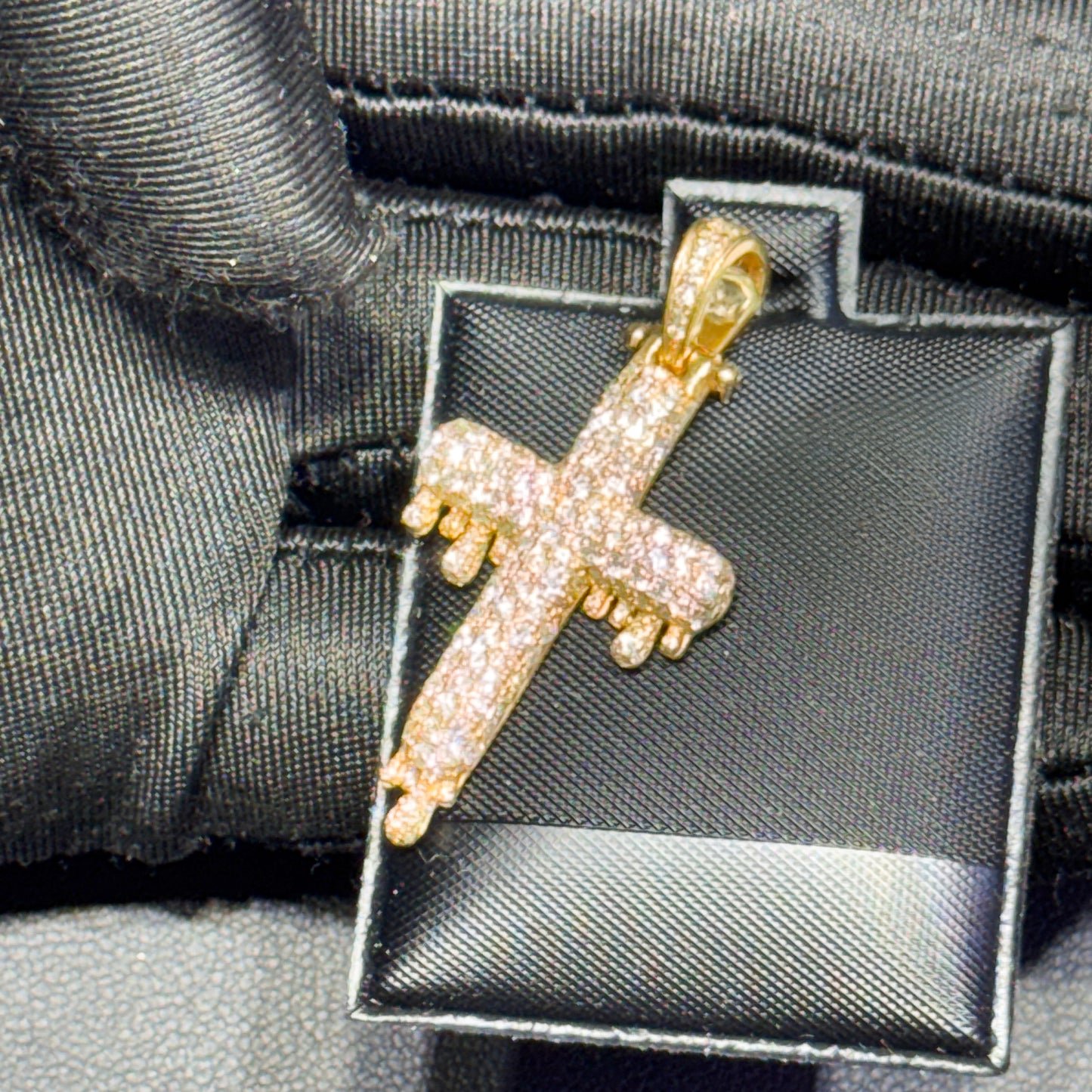 14K Yellow Gold Diamond Cross Pendant – Fully Iced