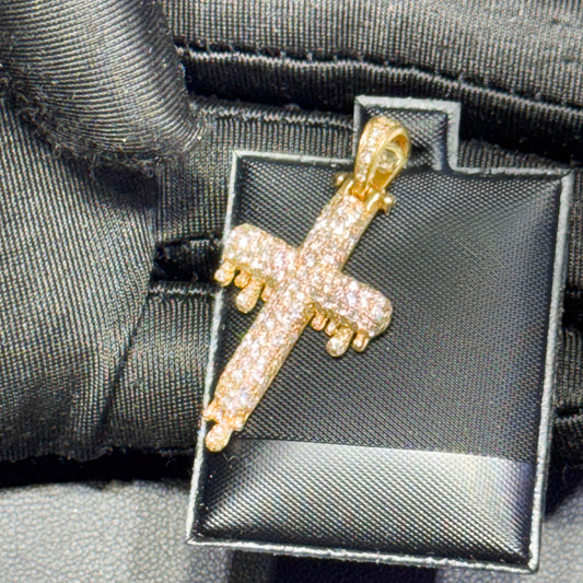 14K Yellow Gold Diamond Cross Pendant – Fully Iced