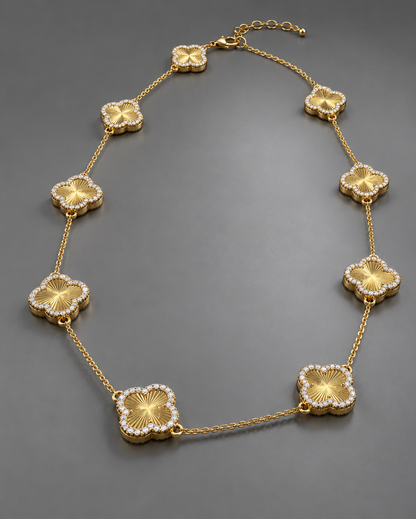 14K Yellow Gold Diamond Clover Station Necklace | Luxury Designer Style