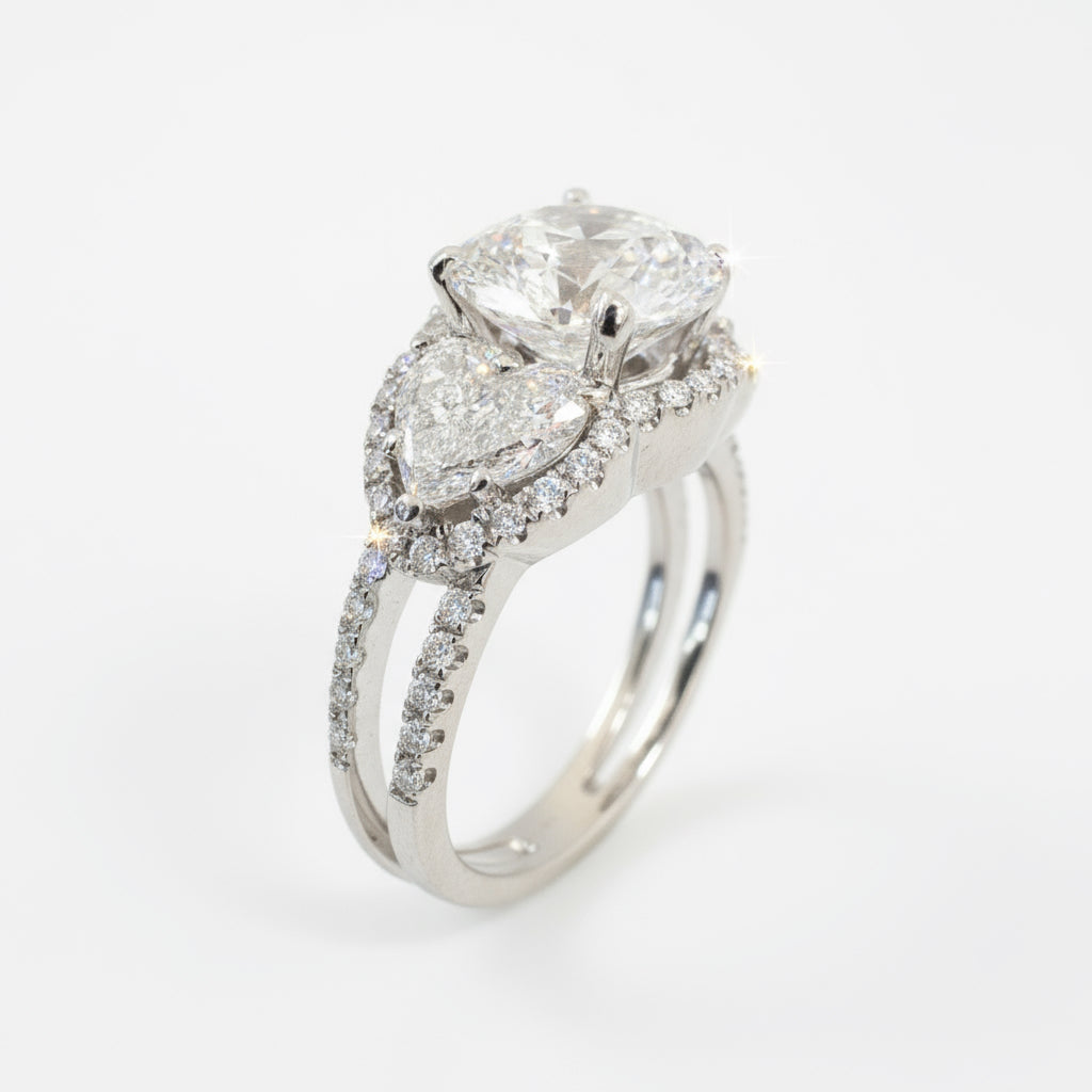 4.20ct Natural Round Brilliant Diamond Engagement Ring | G Color SI2 | EGL Certified | Split Shank Halo Setting