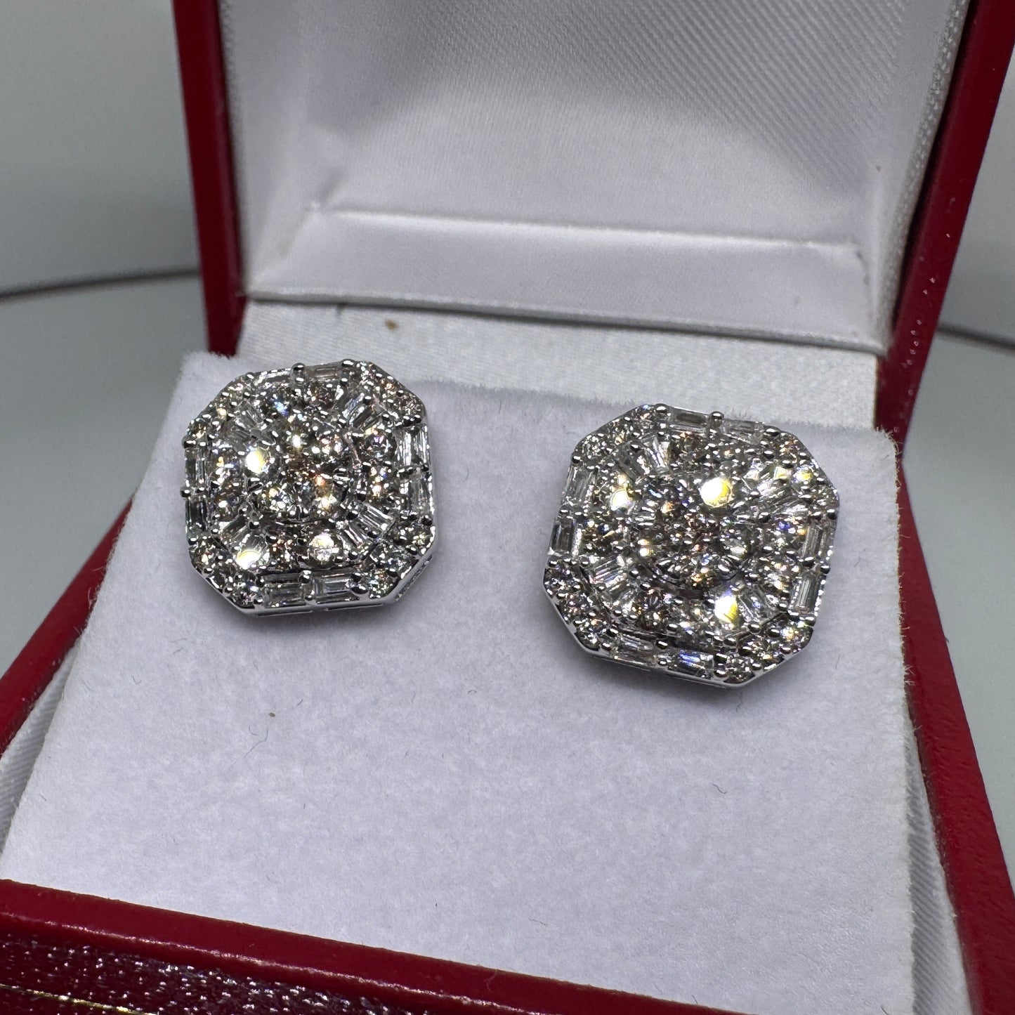 10K Gold Baguette & Round Diamond Octagon Earrings 1.04 Carats – Iced Out Hip Hop Studs