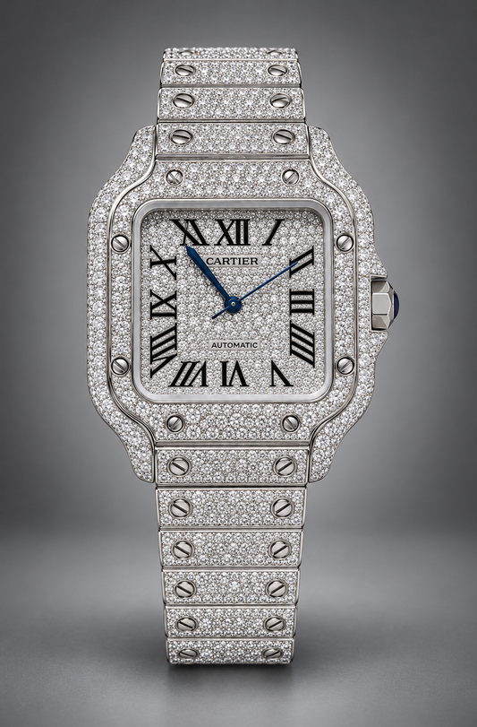 Cartier Santos Automatic Watch VS Natural Diamond– Fully Iced