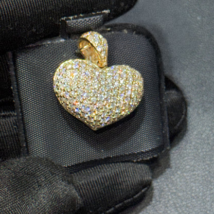 14K Yellow Gold Fully Iced Diamond Heart Pendant – 1.60 CT