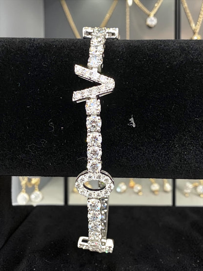 11.70 Carat VS1 Lab Diamond “LOVE” Tennis Bracelet – 7.5” | 14K White Gold Plated 925 Silver | 14.40 Grams