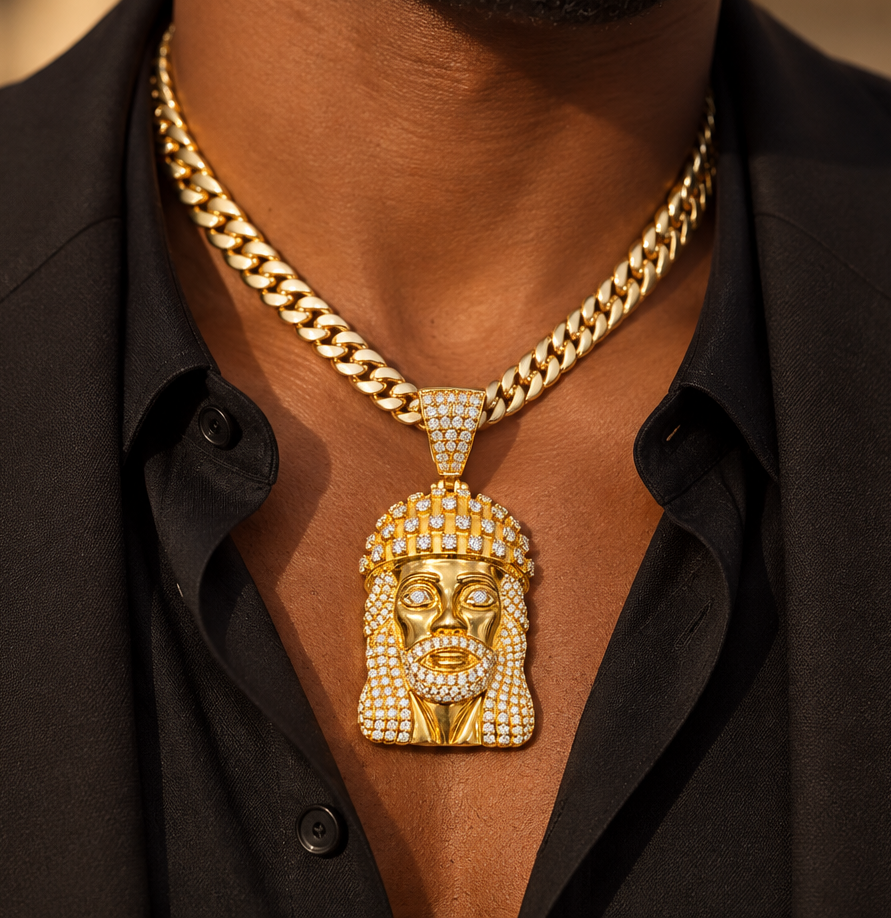 10K Yellow Gold Diamond-Set King Jesus Pendant – Heavy Solid Construction (Approx. 2.04 CTW)