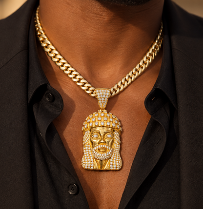 10K Yellow Gold Diamond-Set King Jesus Pendant – Heavy Solid Construction (Approx. 2.04 CTW)
