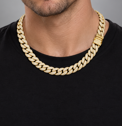 Natural Diamond Cuban Link Chain – Approx. 18.00 CTW – 14K Yellow Gold 20 Inches