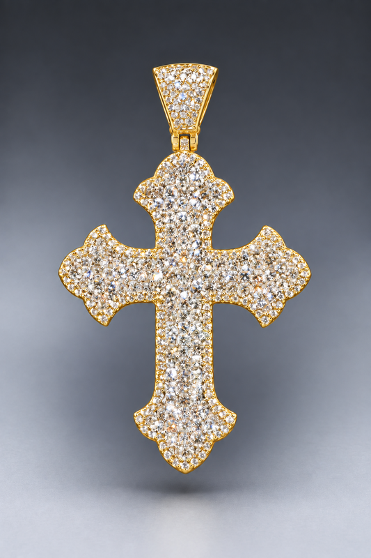14K Yellow Gold Natural Diamond Cross Pendant