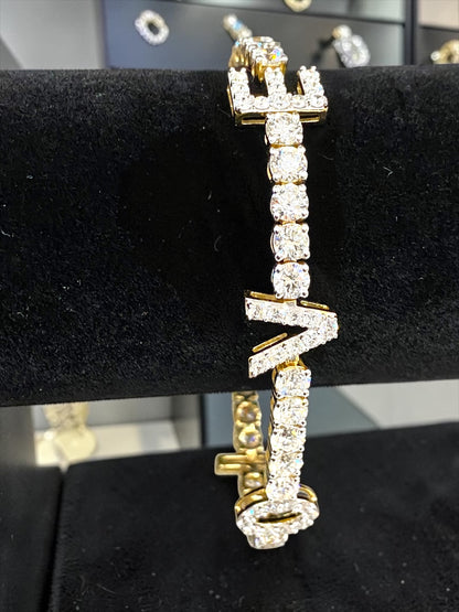 11.70 Carat VS1 Lab Diamond “LOVE” Tennis Bracelet – 7.5” | 14K White Gold Plated 925 Silver | 14.40 Grams