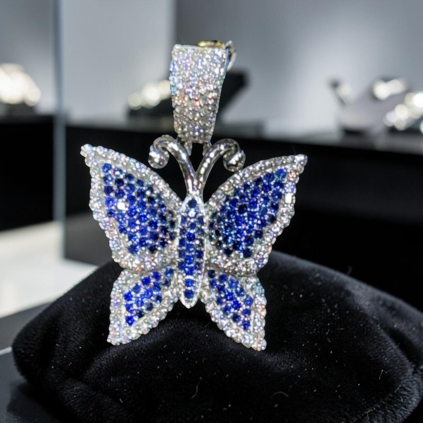 14K Gold Diamond & Gemstone Butterfly Pendant – Purple, Pink & Blue Options