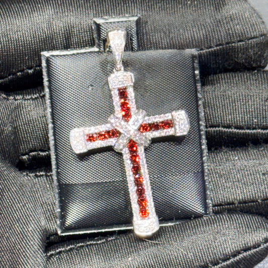 14K White Gold Diamond & Ruby Cross Pendant – 2.10 CT