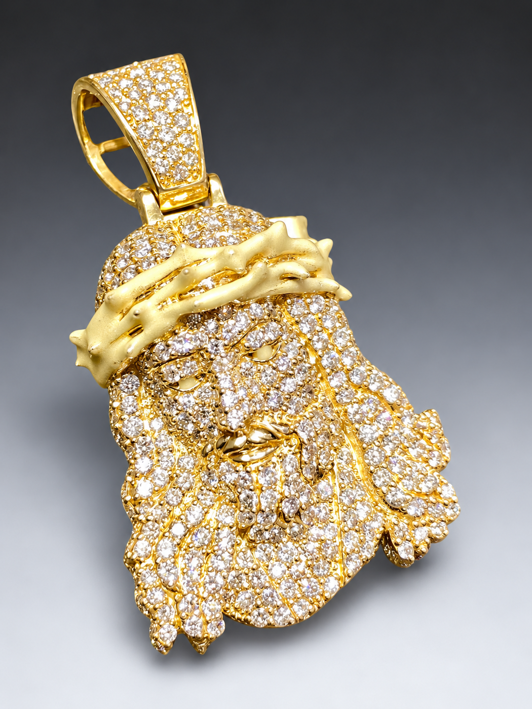 Jesus Pendant in 14K Yellow Gold – Diamond-Set Crown & Bail, Glow-in-the-Dark Enamel