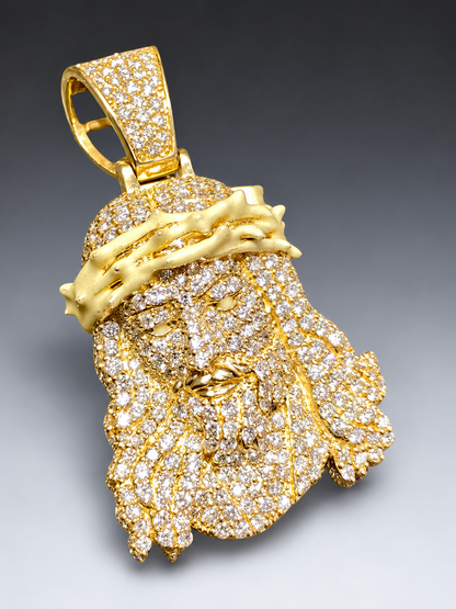 Jesus Pendant in 14K Yellow Gold – Diamond-Set Crown & Bail, Glow-in-the-Dark Enamel