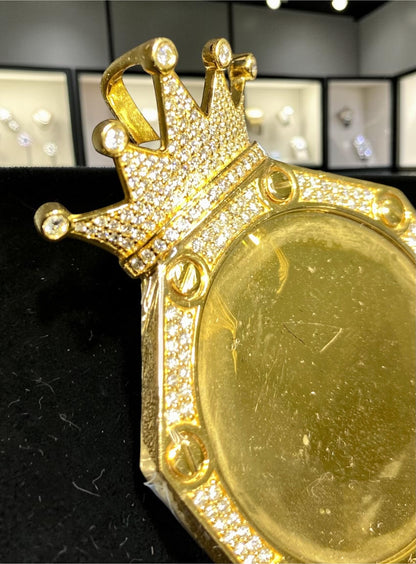 14K Gold King Crown Memory Pendant with Diamond Bail