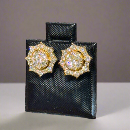 0.90ct Yellow Gold Starburst Diamond Earrings – Custom Hip Hop Cluster Studs