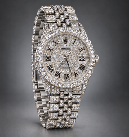 Rolex Datejust 36MM Fully Iced Out – Custom Diamonds on Dial, Bezel & Bracelet – Full Set