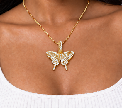 14K Yellow or Rose Gold Diamond Butterfly Pendant