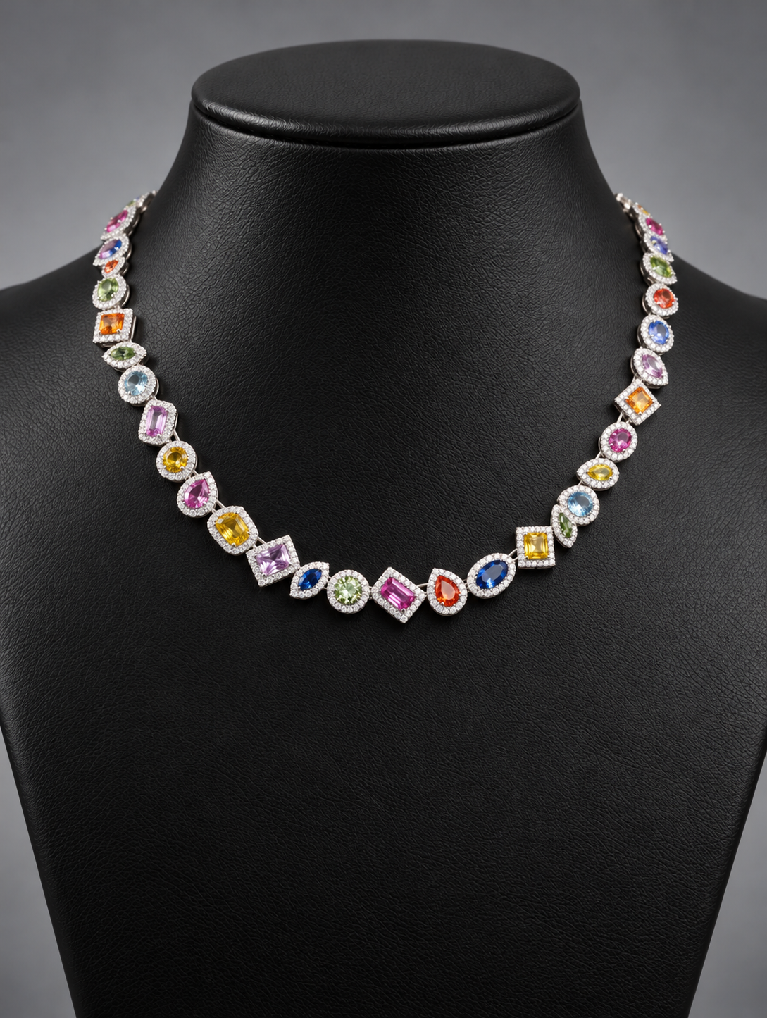 18” Luxury Unisex Multi-Gemstone Diamond Necklace in 14K Solid Gold