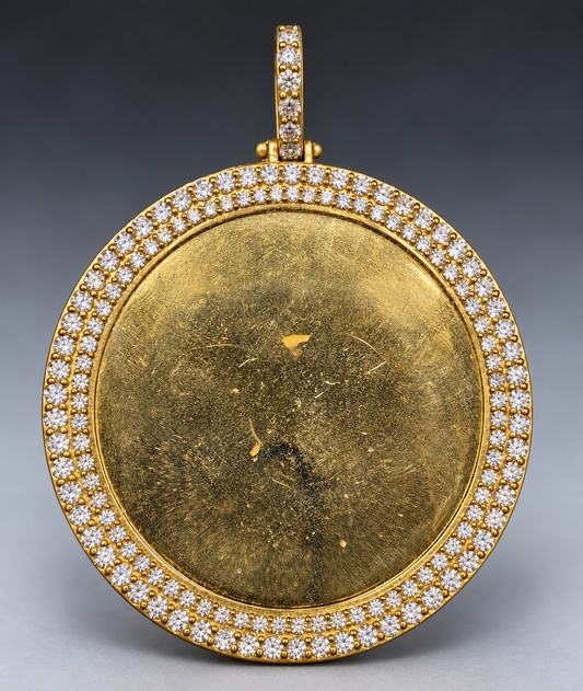 10K Gold Picture Pendant Natural Diamond Bezel & Bail